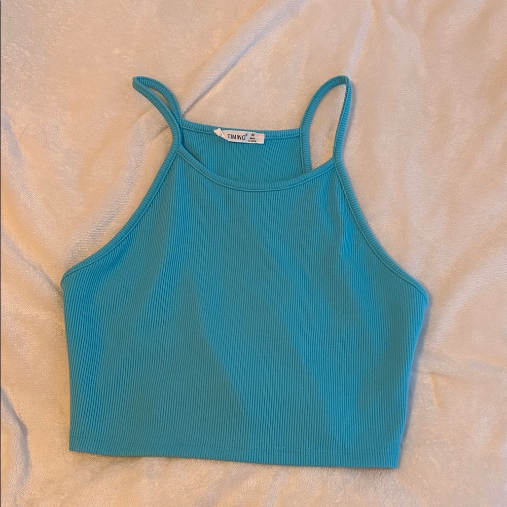 Timing Turquoise Ribbed Tank Top